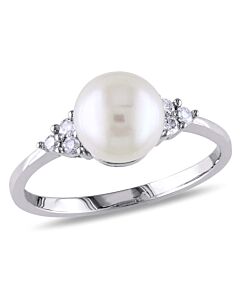 Amour 1/8 CT Diamond and Pearl 10K White Gold Ring