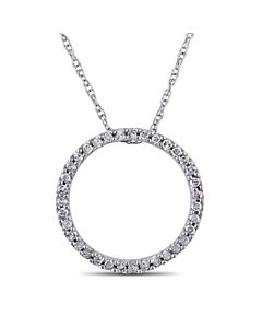 AMOUR 1/8 CT TW Diamond Circle Pendant with Chain In 10K White Gold