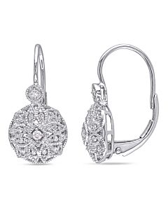 AMOUR 1/8 CT TW Diamond Vintage Leverback Earrings In 14K White Gold