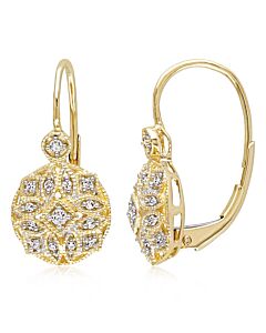 AMOUR 1/8 CT TW Diamond Vintage Leverback Earrings In 14K Yellow Gold