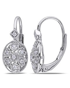 AMOUR 1/8 CT TW Diamond Vintage Heart Leverback Earrings In Sterling Silver