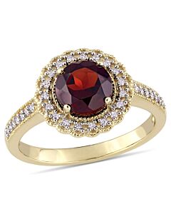 Amour 1/8 CT TDW Diamond and 1 5/8 CT TGW Garnet Halo Ring in Yellow Silver