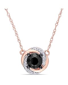 AMOUR 1 CT TW Black and White Diamond Swirl Necklace In 10K Rose Gold