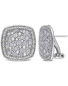AMOUR 1 CT TDW Diamond Cluster Earrings with Omega Closure In 10K White Gold