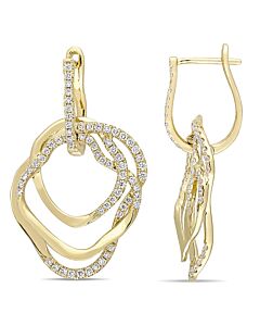 AMOUR 1 CT TW Diamond Abstract Shaped Interlocked Hoop Earrings In 14K Yellow Gold