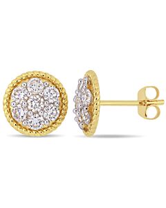 AMOUR 1 CT TW Diamond Floral Post Stud Earrings In 14K Yellow Gold