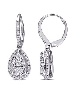 AMOUR 1 CT TW Diamond Composite Pear Shape Halo Leverback Earrings In 10K White Gold