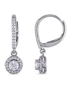 AMOUR 1 CT TW Diamond Halo Leverback Earrings In 14K White Gold