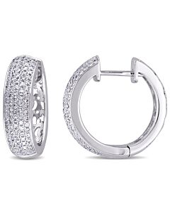 AMOUR 1 CT TW Diamond Pave Hinged Hoop Earrings In 14K White Gold