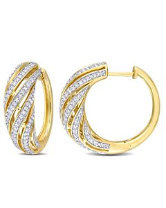 AMOUR 1 CT TDW Diamond Swirl Design Hoop Earrings In 14K Yellow Gold
