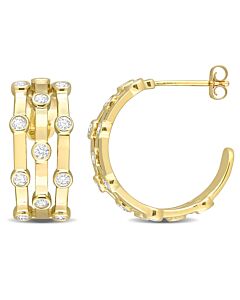 AMOUR 1 CT TDW Diamond Triple Row Open Hoop Earrings In 10K Yellow Gold