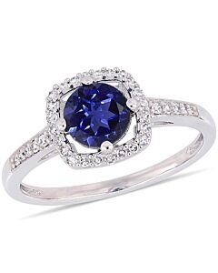 Amour 1 CT TGW Created Blue Sapphire and 1/7 CT TW Diamond Halo Ring in 10k White Gold JMS005035