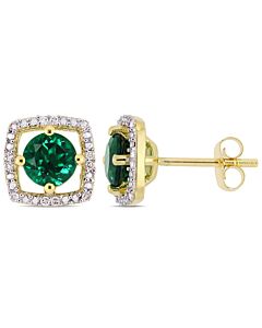 Amour 1 CT TGW Created Emerald Diamond Square Stud Earrings in 10k Yellow Gold JMS005006