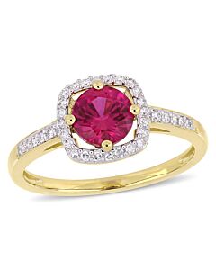 Amour 1 CT TGW Created Ruby and 1/7 CT TW Diamond Halo Ring in 10k Yellow Gold JMS005031