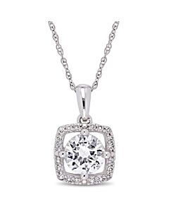Amour 1 CT TGW Created White Sapphire and 1/10 CT TW Diamond Square Halo Pendant with Chain in 10k White Gold