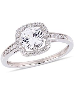 Amour 1 CT TGW Created White Sapphire and 1/7 CT TW Diamond Halo Ring in 10k White Gold JMS005034