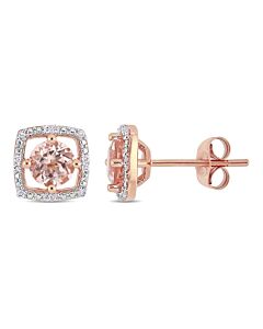 AMOUR 1 CT TGW Morganite and Diamond Stud Earrings In 10K Rose Gold