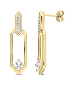 AMOUR 1 CT TGW White Topaz Dangle Earrings In Yellow Plated Sterling Silver