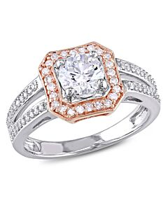 Amour 1 CT TW Diamond Halo Split Shank Engagement Ring in 2-Tone Rose and White 14k Gold