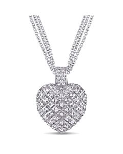 Amour 1 CT TW Diamond Heart Pendant with Triple Chain in Sterling Silver 7500022293