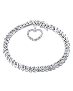 AMOUR 1 CT TW Diamond Tennis Bracelet with Heart Charm In Sterling Silver