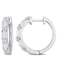 AMOUR 1 CT TW Parallel Baguette and Round-cut Diamond Vintage Hoop Earrings In Platinum