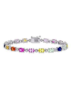 AMOUR 10 1/4 CT TGW Multi-color Created Sapphire Tennis Bracelet In Sterling Silver