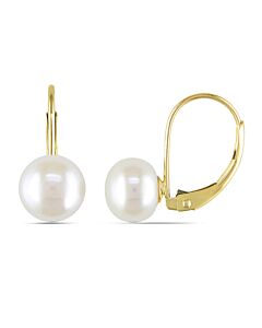 AMOUR Cultured Freshwater Pearl Leverback Earrings In 10K Yellow Gold