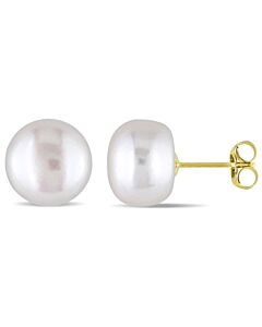 AMOUR 9 - 10 Mm Cultured Freshwater Pearl Stud Earrings In 10K Yellow Gold