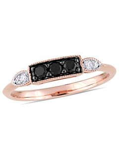 Amour 10k Pink Gold 1/4 CT TDW Black and White Diamond Ring