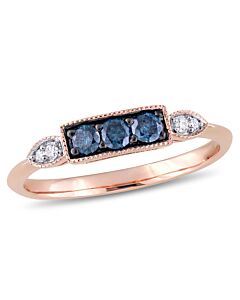Amour 10k Pink Gold 1/4 CT TDW Blue and White Diamond Ring