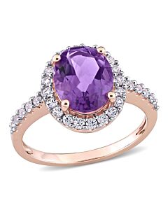Amour 10K Pink Gold 2 4/5 CT TGW Amethyst and Created White Sapphire Cocktail Ring