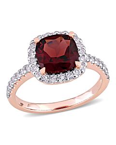 Amour 10K Pink Gold 4 1/10 CT TGW Garnet and White Topaz Halo Ring