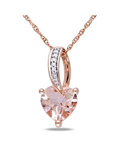 AMOUR Heart-cut Morganite and Diamond Accent Drop Necklace In 10K Rose Gold