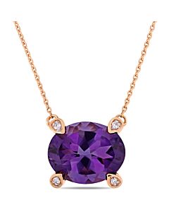 AMOUR 2 3/8 CT TGW Oval-cut African-amethyst and Diamond Accent Station Necklace In 10K Rose Gold