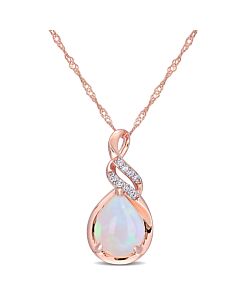 AMOUR 2 CT TGW Ethiopian Blue-opal and Diamond-accent Twist Pendant with Chain In 10K Rose Gold