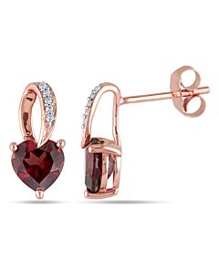 AMOUR Heart Shaped Garnet Earrings with Diamonds In 10K Rose Gold