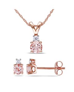 Amour 10k Rose Gold 1/10 CT TW Diamond and Morganite Stud Earrings and Necklace Set