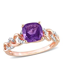Amour 10k Rose Gold 1 2/5 CT Cushion Africa Amethyst & 1/10 CT TW Diamond Link Ring