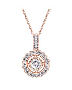 AMOUR 1/2 CT TW Diamond Vintage Halo Pendant with Chain In 10K Rose Gold