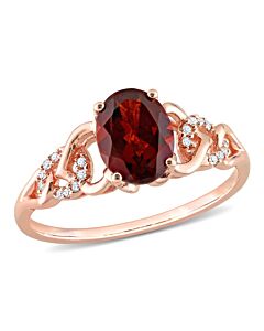 Amour 10k Rose Gold 1 3/8 CT TGW Oval Garnet and Diamond Accent Link Ring