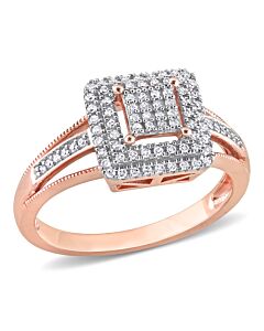 Amour 10k Rose Gold 1/4 CT TDW Diamond Double Halo Square Cluster Split Shank Ring