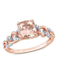 Amour 10k Rose Gold 1 5/8 CT TGW Cushion Morganite and 1/10 CT TW Diamond Link Ring