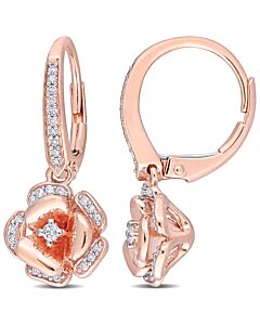 AMOUR 1/5 CT TW Diamond Rose Leverback Earrings In 10K Rose Gold