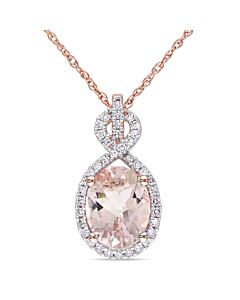 AMOUR 1 5/8 CT TGW Oval-cut Morganite and 1/6 CT TW Diamond Infinity Halo with Chain In 10K Rose Gold