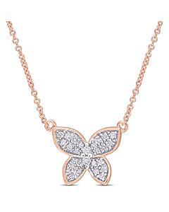 AMOUR 1/8 CT TDW Diamond Butterfly Pendant with Chain In 10K Rose Gold