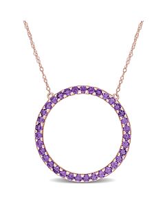 AMOUR 1 CT TGW Amethyst Open Circle Pendant with Chain In 10K Rose Gold