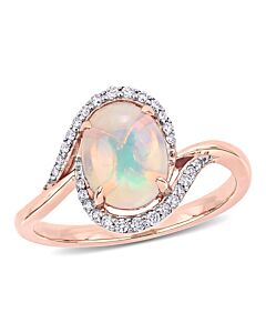Amour 10K Rose Gold 1 CT TGW Ethiopian Blue Opal and 1/7 CT TDW Diamond Cocktail Ring
