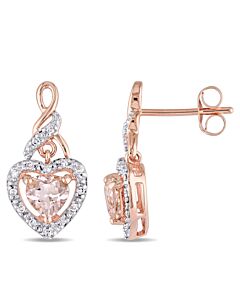 AMOUR Halo Heart Shaped Morganite and 1/8 CT TW Diamond Earrings In 10K Rose Gold