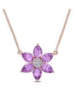 AMOUR 2 1/10 CT TGW Amethyst and 1/10 CT TW Diamond Floral Pendant with Chain In 10K Rose Gold